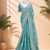 Sky teal floral bead & sequin embroidered organza silk designer saree with unstitched blouse for wedding & party wear