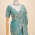 Sky teal floral bead & sequin embroidered organza silk designer saree with unstitched blouse for wedding & party wear