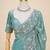 Sky teal floral bead & sequin embroidered organza silk designer saree with unstitched blouse for wedding & party wear