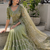 Olive green silver bead & sequin embroidered fendi silk designer saree with unstitched blouse for wedding & party wear