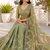 Olive green silver bead & sequin embroidered fendi silk designer saree with unstitched blouse for wedding & party wear