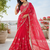 Red silver bead & sequin embroidered fendi silk designer saree with unstitched blouse for wedding & party wear