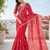 Red silver bead & sequin embroidered fendi silk designer saree with unstitched blouse for wedding & party wear