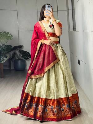 green silk blend woven traditional lehenga-choli 3