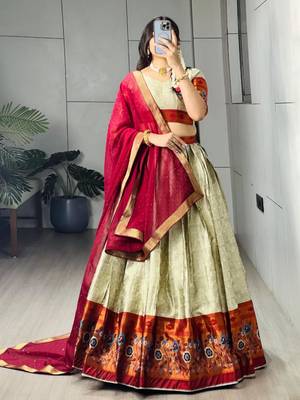 green silk blend woven traditional lehenga-choli 4