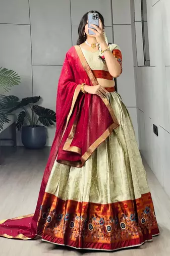 green silk blend woven traditional lehenga-choli