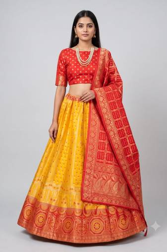 yellow silk blend woven traditional lehenga-choli