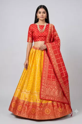 yellow silk blend woven traditional lehenga-choli