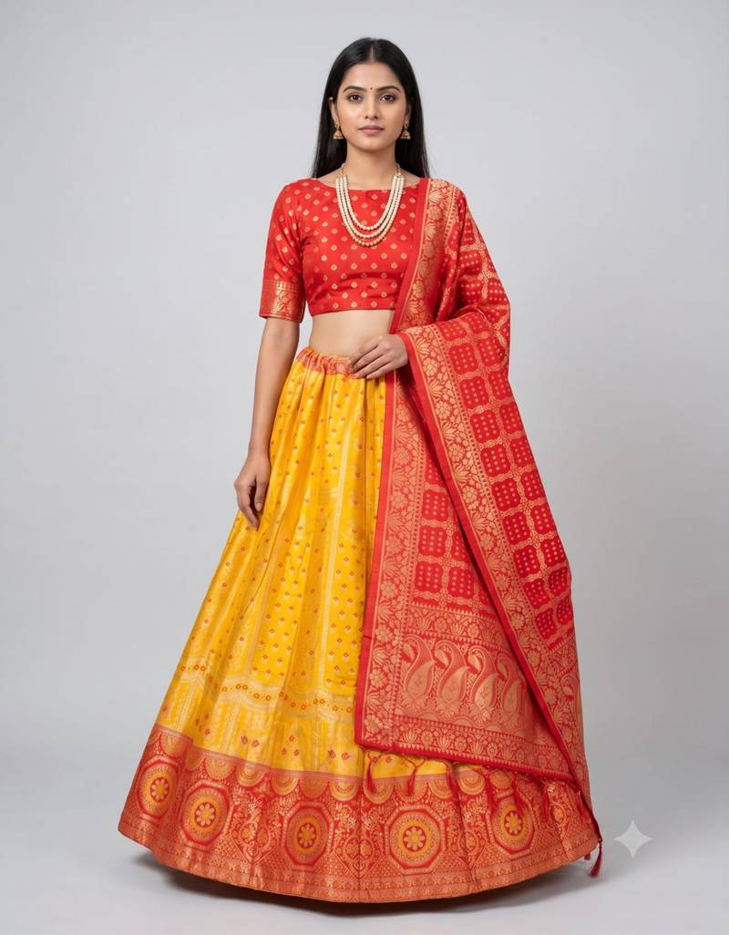 yellow silk blend woven traditional lehenga-choli