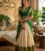 beige cotton silk plain traditional lehenga-choli