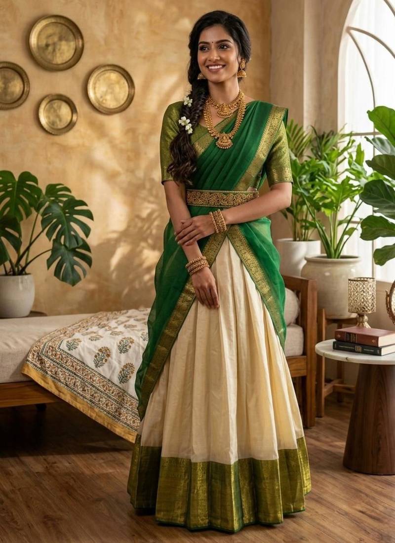 beige cotton silk plain traditional lehenga-choli