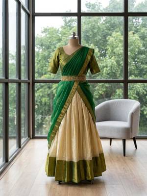 beige cotton silk plain traditional lehenga-choli 2