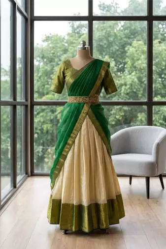 beige cotton silk plain traditional lehenga-choli