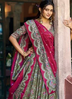 green art silk floral printed navratri lehenga choli 3