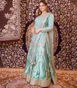 blue satin embroidered traditional lehenga-choli