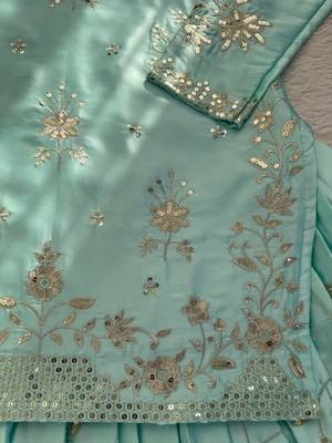 blue satin embroidered traditional lehenga-choli 3