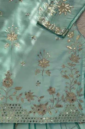 blue satin embroidered traditional lehenga-choli