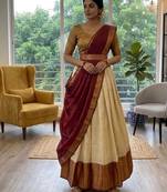 beige cotton silk plain traditional lehenga-choli