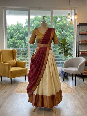 beige cotton silk plain traditional lehenga-choli 2
