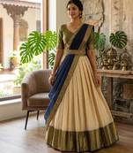 beige cotton silk plain traditional lehenga-choli