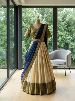 beige cotton silk plain traditional lehenga-choli 2