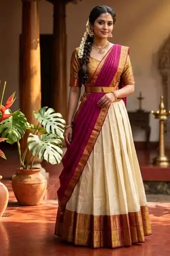 beige cotton silk plain traditional lehenga-choli