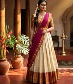 beige cotton silk plain traditional lehenga-choli