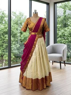 beige cotton silk plain traditional lehenga-choli 2