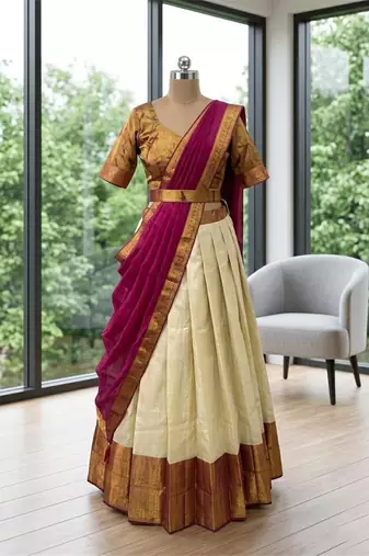 beige cotton silk plain traditional lehenga-choli