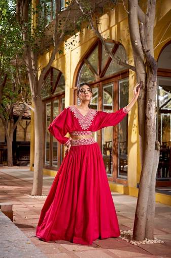 pink silk blend embroidered fashion lehenga-choli with free size upto 40