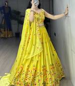 yellow chinon embroidered traditional lehenga-choli