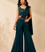Women’s Designer Star Georgette Ready-to-Wear Palazzo Saree with Sequence Embroidered Stitched Blouse.