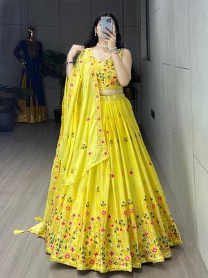 yellow chinon embroidered traditional lehenga-choli 2