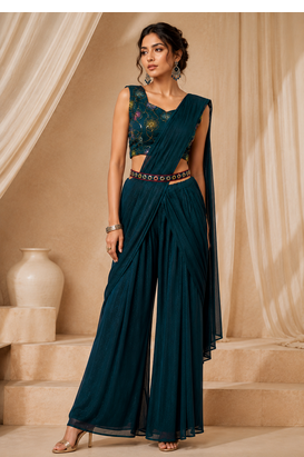 Women’s Designer Star Georgette Ready-to-Wear Palazzo Saree with Sequence Embroidered Stitched Blouse. 3