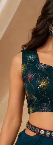 Women’s Designer Star Georgette Ready-to-Wear Palazzo Saree with Sequence Embroidered Stitched Blouse.