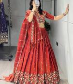 orange silk blend embroidered traditional lehenga-choli