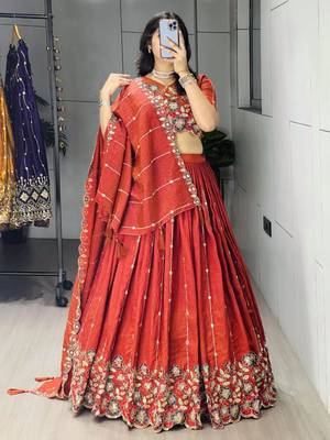 orange silk blend embroidered traditional lehenga-choli 3