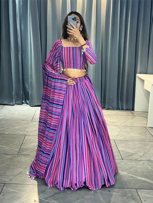 purple georgette stripes print fashion lehenga-choli with free size upto 44 1