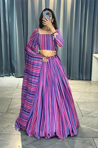 purple georgette stripes print fashion lehenga-choli with free size upto 44