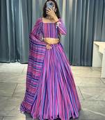 purple georgette stripes print fashion lehenga-choli with free size upto 44