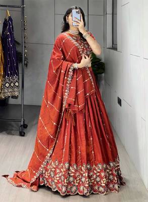orange silk blend embroidered traditional lehenga-choli 4