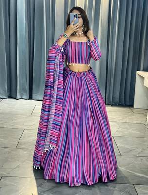 purple georgette stripes print fashion lehenga-choli with free size upto 44 4