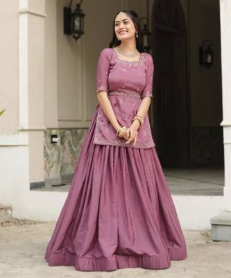 purple chinon plain designer lehenga-choli 1