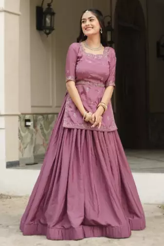 purple chinon plain designer lehenga-choli
