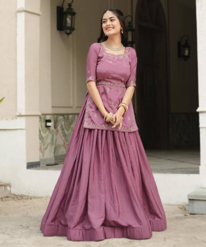 purple chinon plain designer lehenga-choli