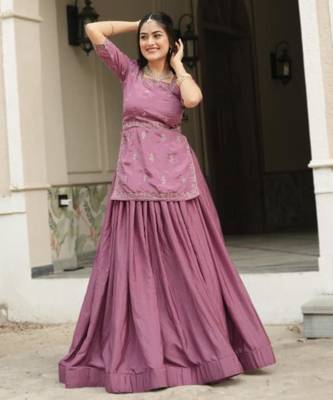purple chinon plain designer lehenga-choli 2