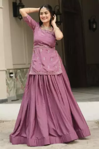purple chinon plain designer lehenga-choli