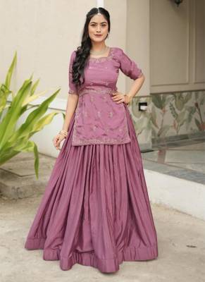 purple chinon plain designer lehenga-choli 3