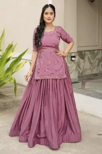 purple chinon plain designer lehenga-choli
