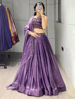purple silk blend plain traditional lehenga-choli 1